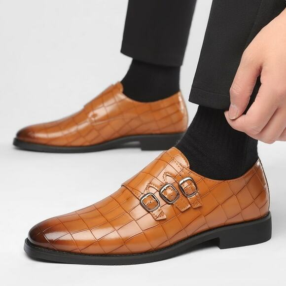 Shein Faux Croc Triple Monk Buckle Strap Loafers Dress Shoes 47 - Picture 10 of 11